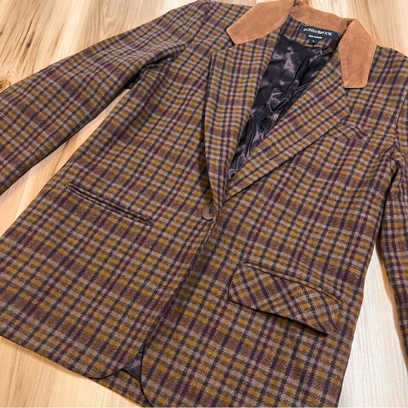 Vintage Donnybrook Blazer Women’s 4 Wool Brown Plaid Dark Academia Ukraine Suede - Picture 2 of 11
